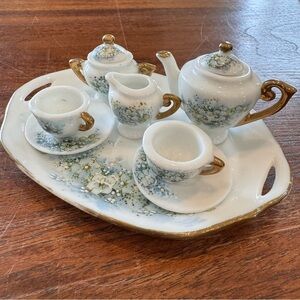 Vintage Artisan Miniature Dollhouse Floral Tea Set Hand Painted SIGNED